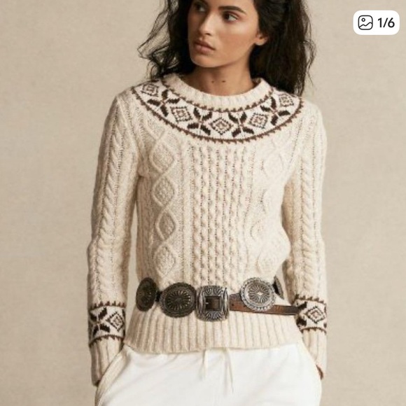 Polo Ralph Lauren Nordic Fair Isle Cream and Brown Knit Sweater - Picture 1 of 9